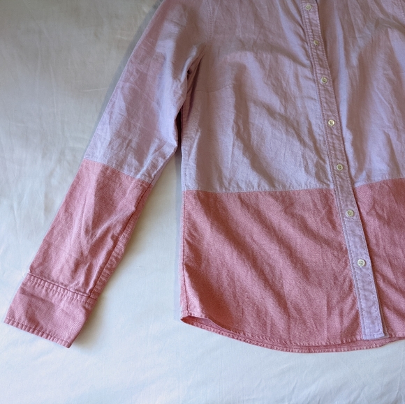 J. Crew "Boy" Long Sleeve Button Down Shirt Pink Color Block Women's Size 8 - Picture 2 of 6